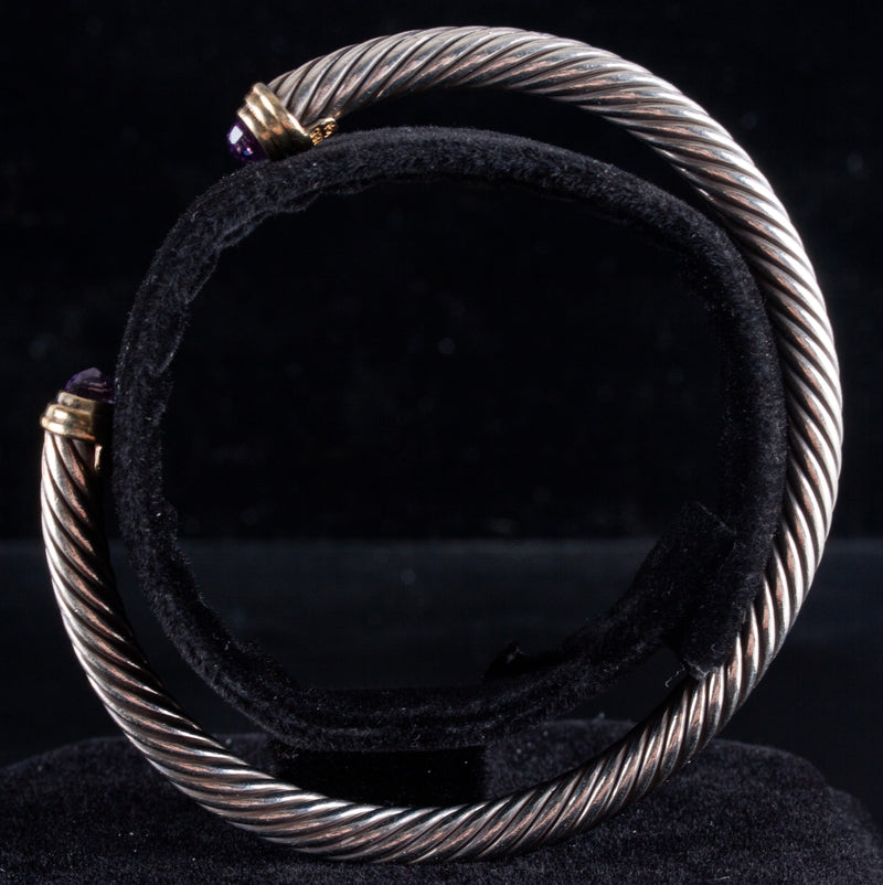 Sterling Silver 14k Yellow Gold David Yurman Amethyst Cuff Bracelet W/ Box .50ct