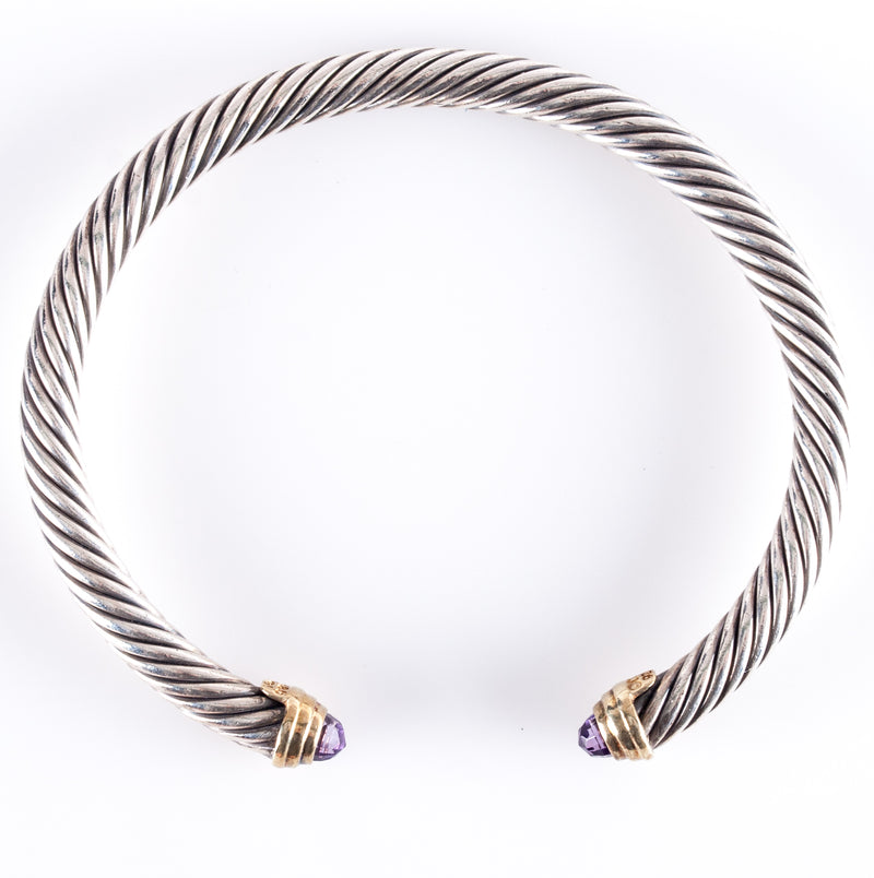 Sterling Silver 14k Yellow Gold David Yurman Amethyst Cuff Bracelet W/ Box .50ct