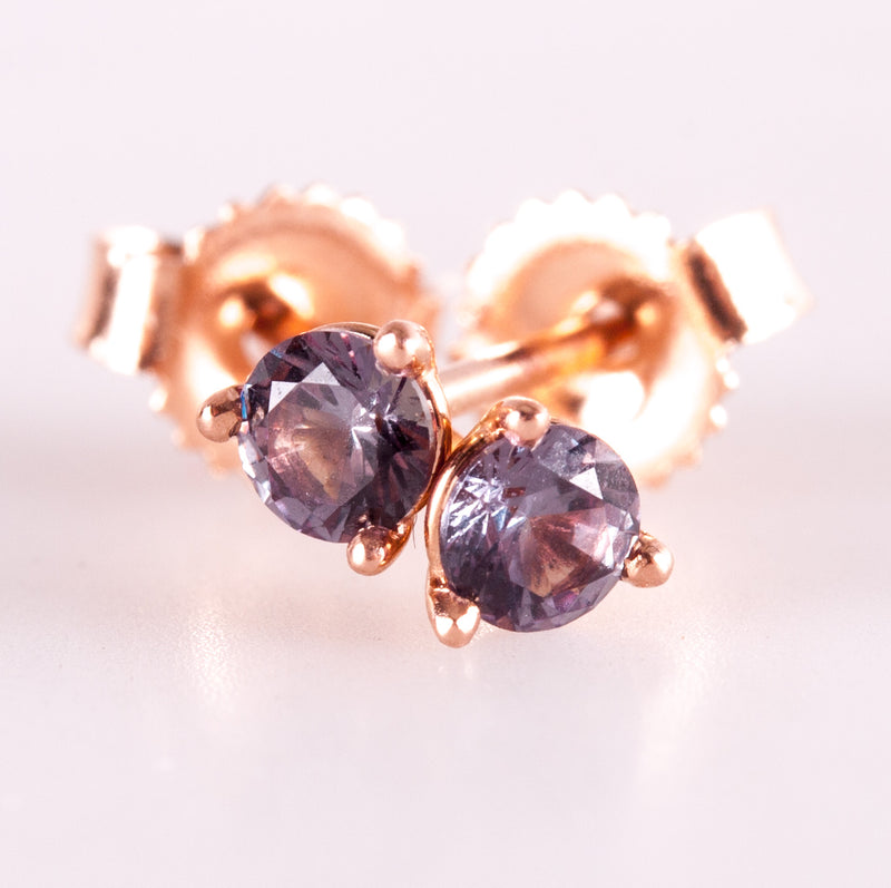 14k Rose Gold Round Lab-Created Alexandrite Solitaire Stud Earrings .32ctw .48g