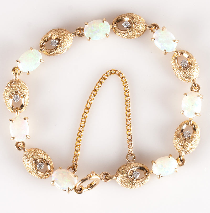 14k Yellow Oval Cabochon Opal Diamond Bracelet 6.09ctw 11.75g 6.75" Length