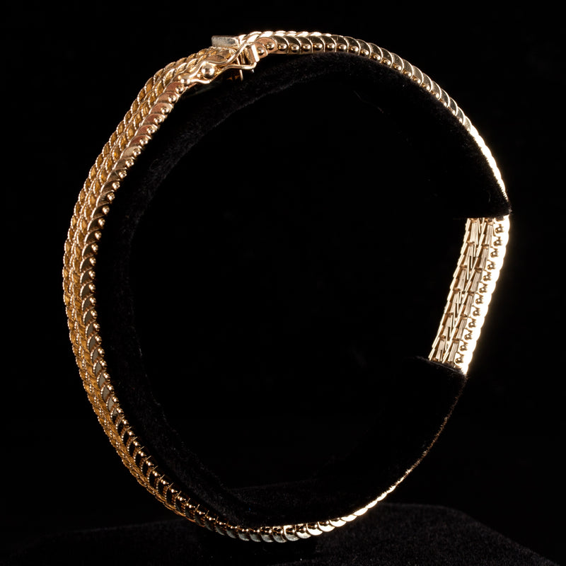 14k Yellow Gold Fancy Double Row Style Bracelet 7.75" Length 27.4g 9.7mm Width