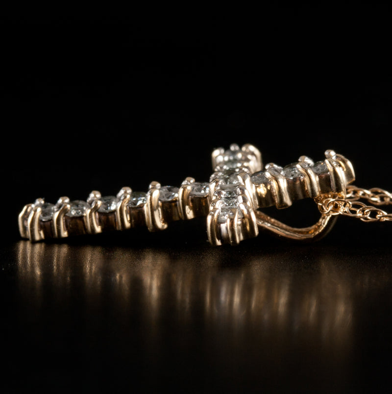 10k Yellow Gold Round H SI2 Diamond Cross Necklace W/ 18" Chain .48ctw 2.05g