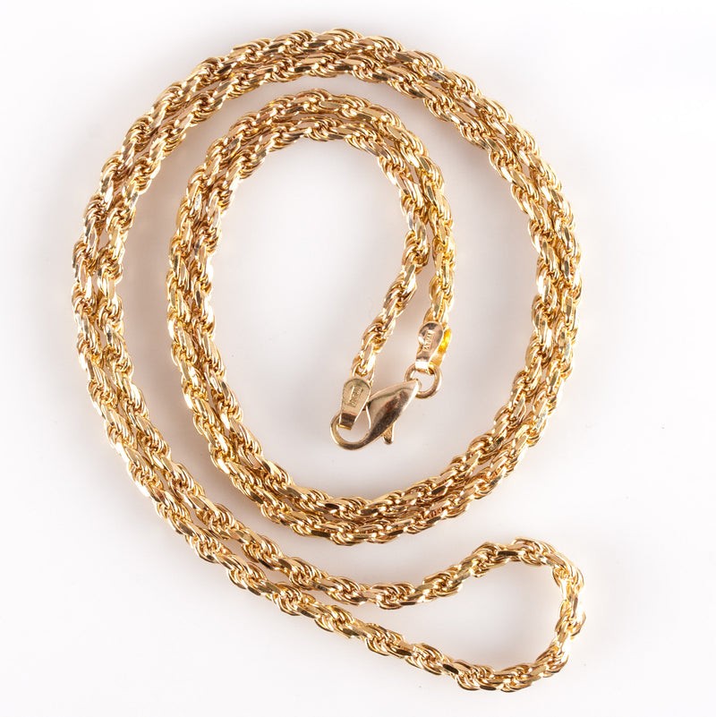 14k Yellow Gold Italian Solid Rope Style Chain Necklace 19.18g 24" 2.65mm Width