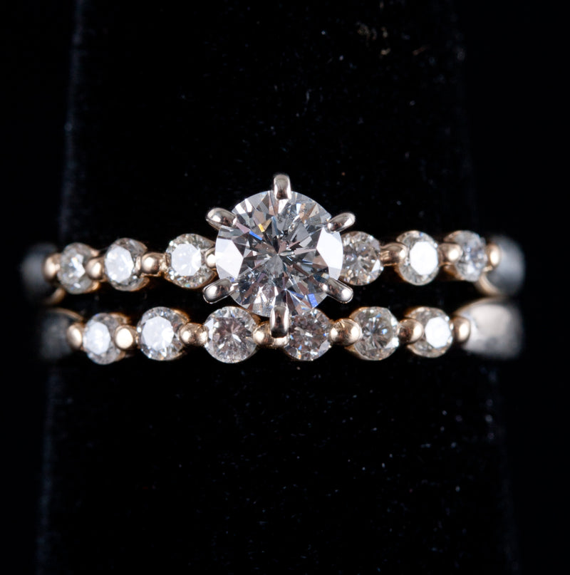 14k White & Yellow Gold Round H SI1 Diamond Engagement Wedding Ring Set .73ctw