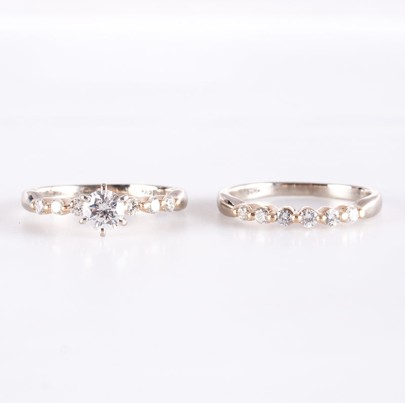 14k White & Yellow Gold Round H SI1 Diamond Engagement Wedding Ring Set .73ctw