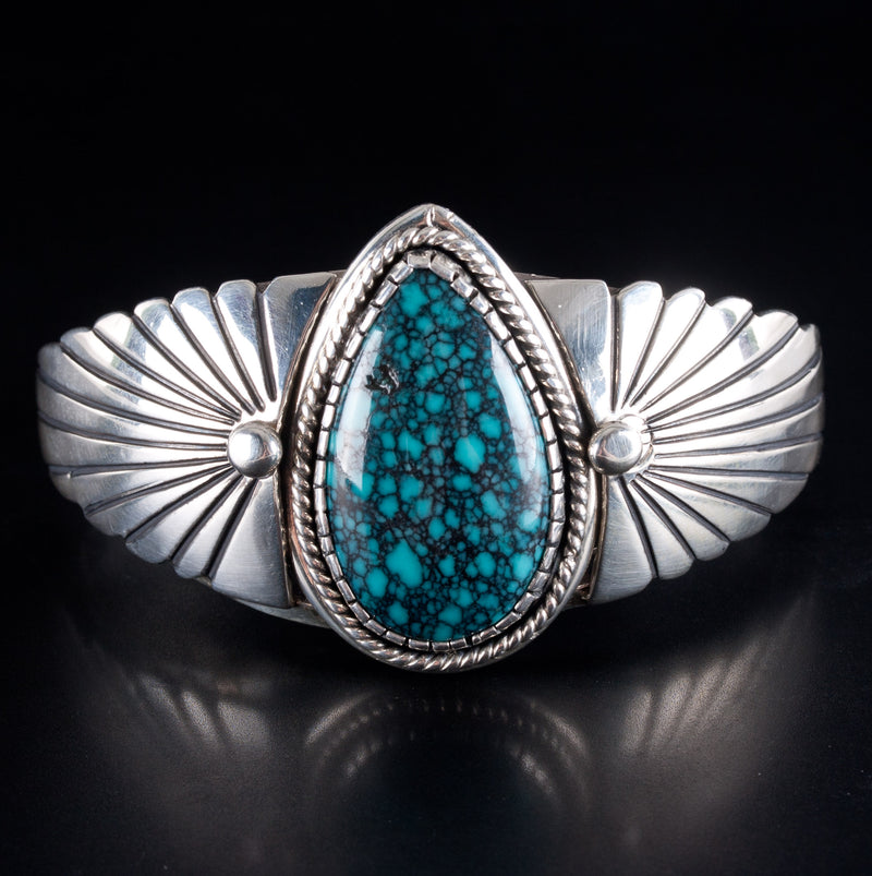Vintage 1970's Sterling Silver Navajo #8 Turquoise Cuff Bracelet 50.0ctw 39.67g