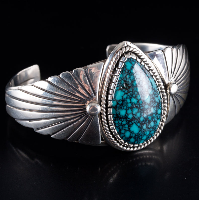 Vintage 1970's Sterling Silver Navajo #8 Turquoise Cuff Bracelet 50.0ctw 39.67g