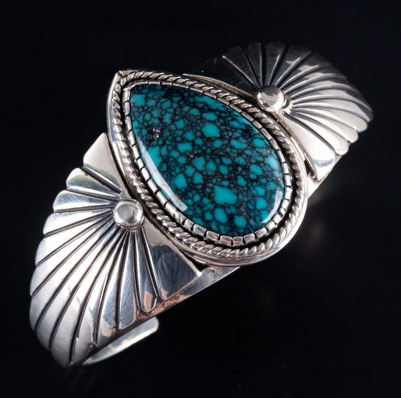 Vintage 1970's Sterling Silver Navajo #8 Turquoise Cuff Bracelet 50.0ctw 39.67g