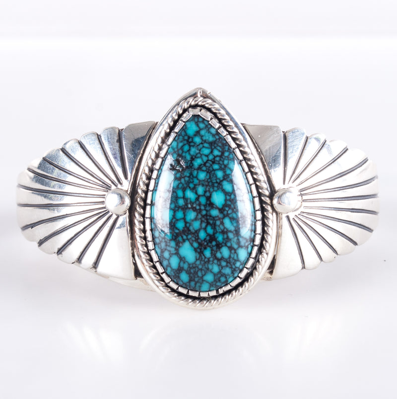 Vintage 1970's Sterling Silver Navajo #8 Turquoise Cuff Bracelet 50.0ctw 39.67g