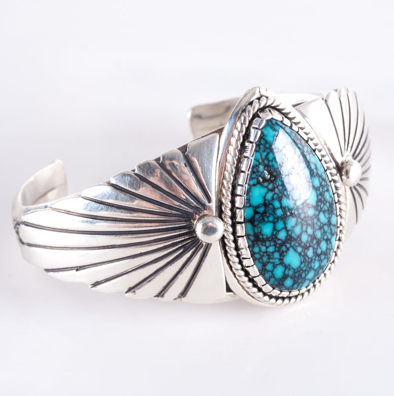 Vintage 1970's Sterling Silver Navajo #8 Turquoise Cuff Bracelet 50.0ctw 39.67g