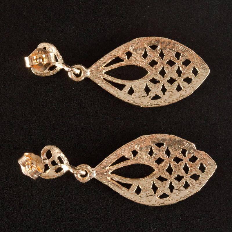 10k Yellow Gold Etched Abstract Style Dangle Earrings W/ Butterfly Backs 2.18g