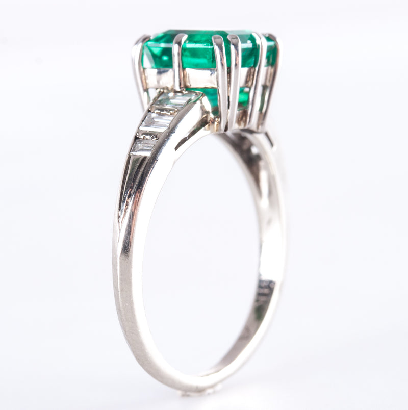 14k White Gold Emerald Solitaire Engagement Ring W/ Diamond Accents 2.21ctw