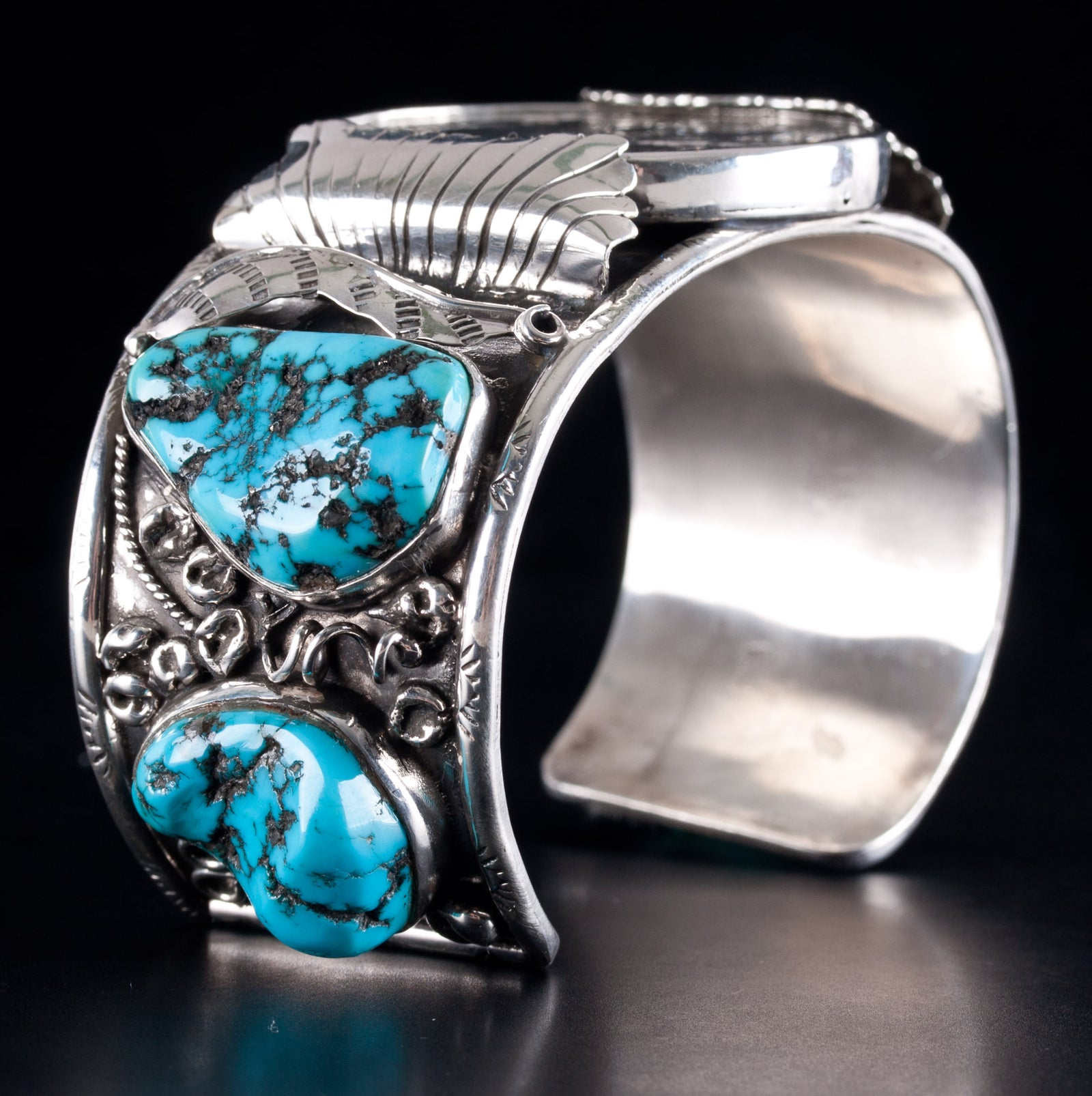 Beautiful Sterling silver turquoise and topaz Hugh cuff bracelet high quality marked