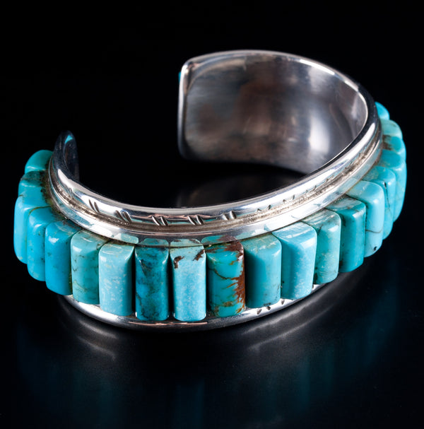 Vintage 1970's Sterling Silver Navajo Cabochon Turquoise Cuff Bracelet 79.9g