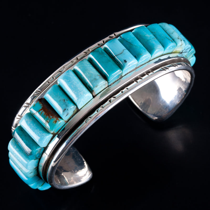 Vintage 1970's Sterling Silver Navajo Cabochon Turquoise Cuff Bracelet 79.9g