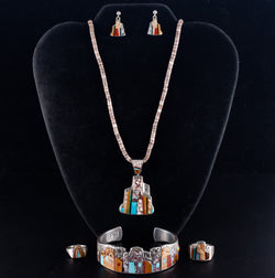 Sterling Silver Edison Yazzie Multi-Stone Bracelet Earring Necklace Ring Set