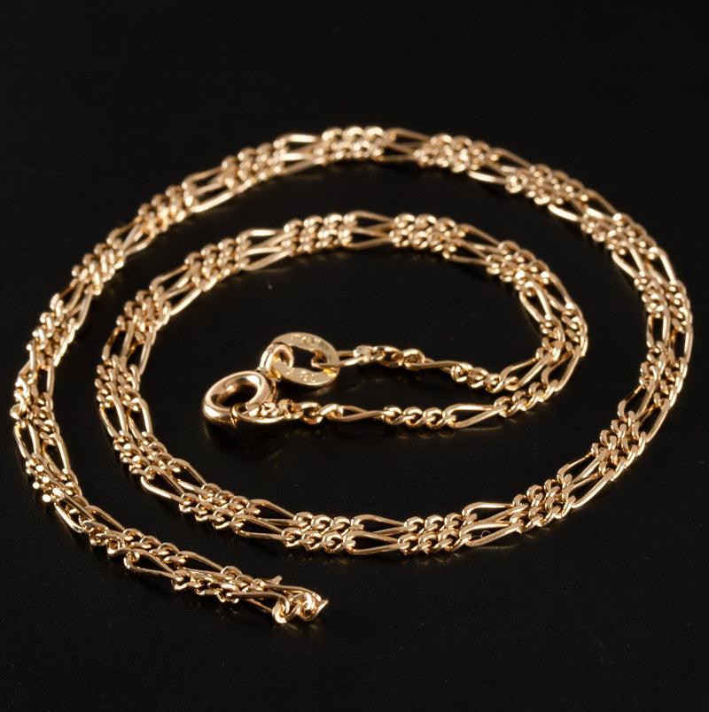 18k Yellow Gold Italian Figaro Style Chain Necklace 3.47g 18" Length