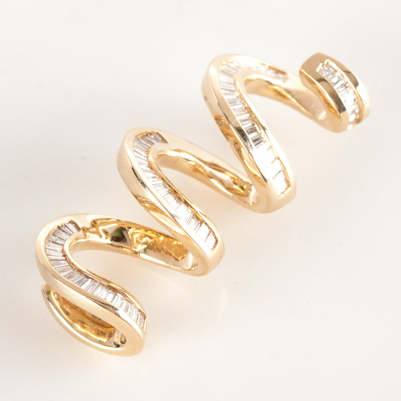 14k Yellow Gold Tapered Baguette Diamond Spiral Style Slide Pendant 1.42ctw