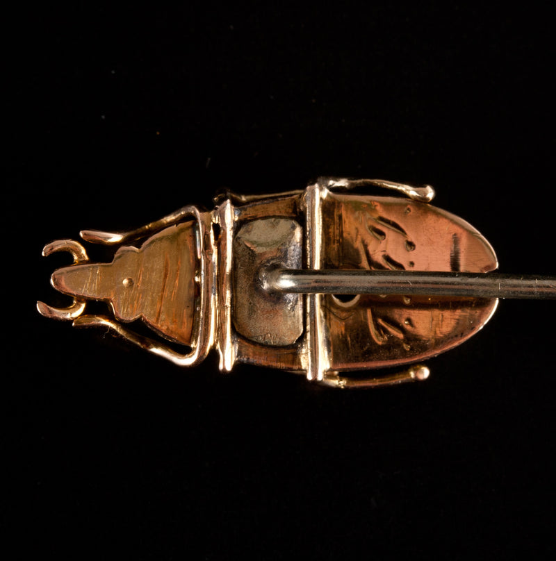 Vintage 1920's 14k Rose / Green Gold Scarab Beetle Hat Pin W/ Original Box 3.18g