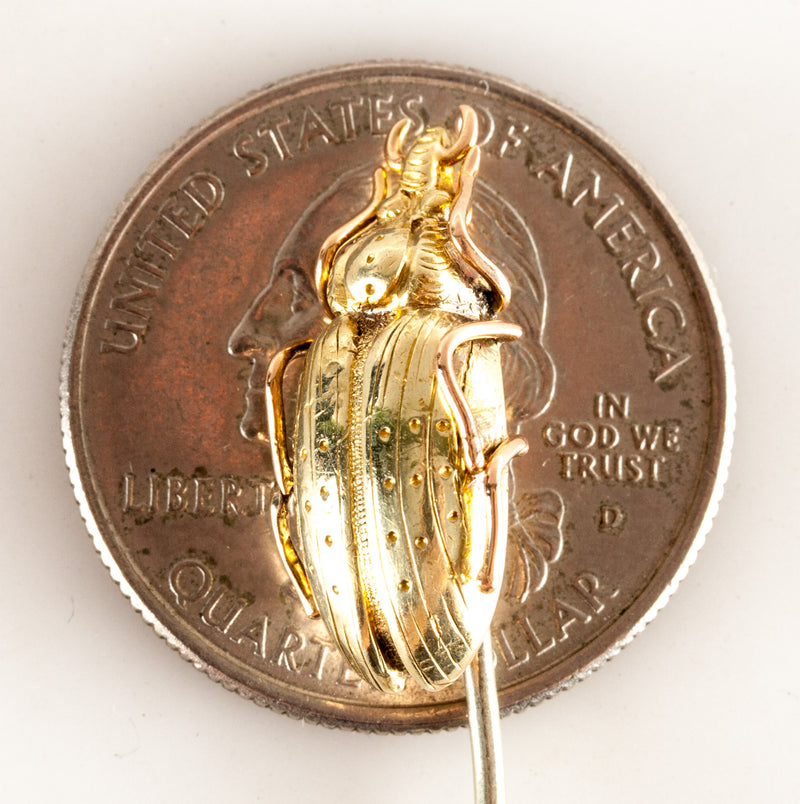 Vintage 1920's 14k Rose / Green Gold Scarab Beetle Hat Pin W/ Original Box 3.18g