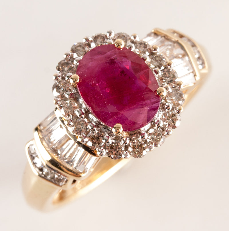 14k Yellow Gold Oval Ruby Diamond Halo Style Cocktail Ring 2.47ctw 3.38g