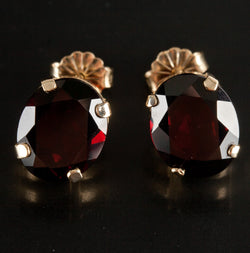 14k Yellow Gold Oval Mozambique Garnet Solitaire Stud Earrings 8.4ctw 3.14g