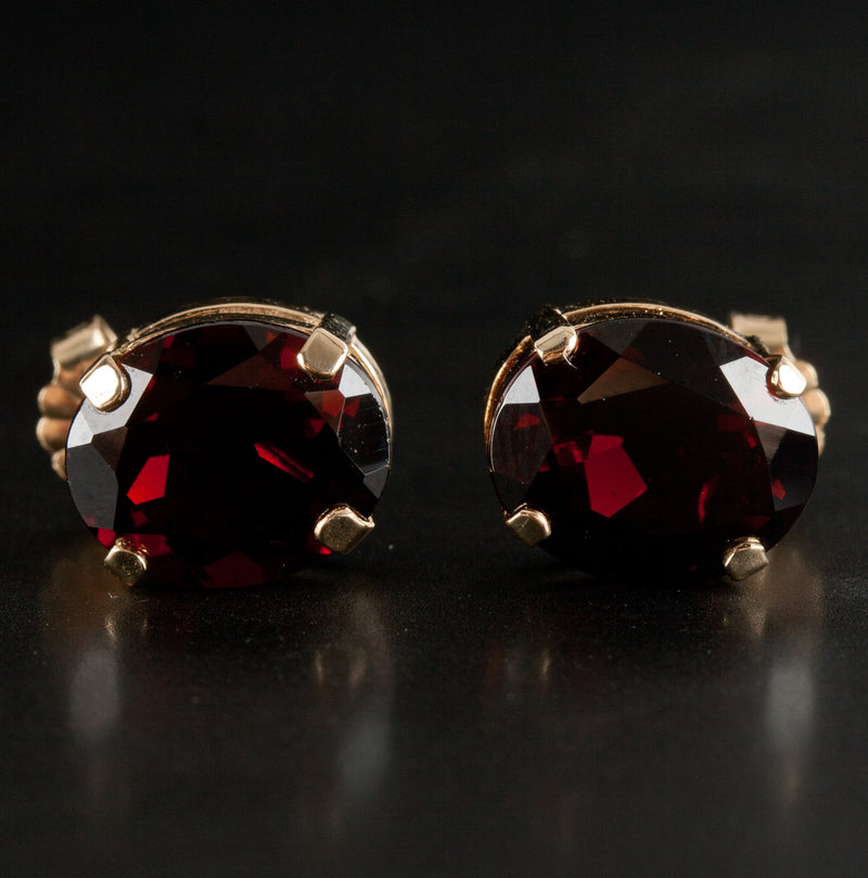 14k Yellow Gold Oval Mozambique Garnet Solitaire Stud Earrings 8.4ctw 3.14g