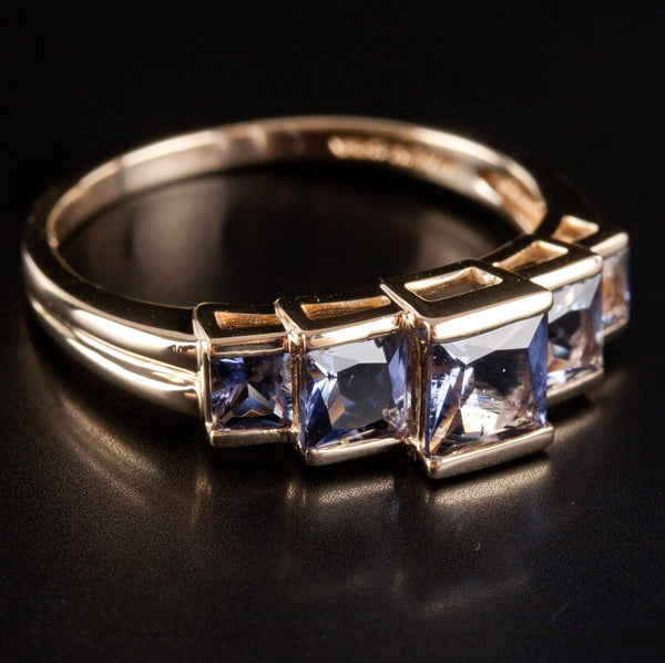14k Yellow Gold Princess Tanzanite Five Stone Step Style Ring 1.33ctw 2.88g