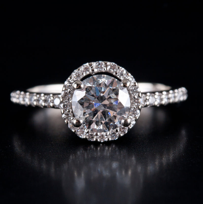 14k White Gold Round Diamond Halo Style Engagement Ring 1.22ctw 2.69g