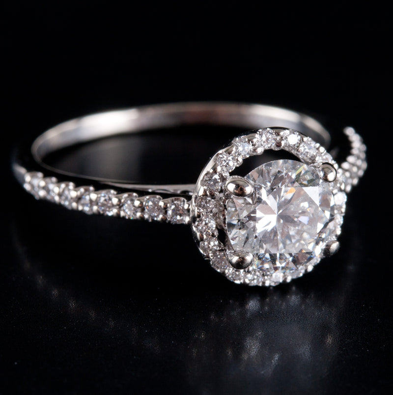 14k White Gold Round Diamond Halo Style Engagement Ring 1.22ctw 2.69g