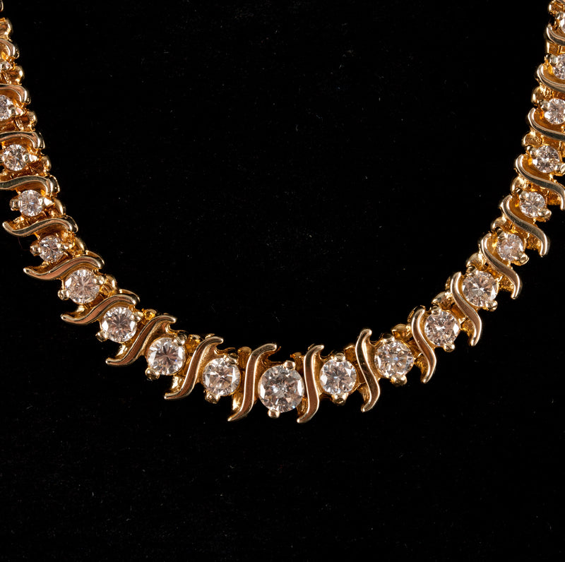 14k Yellow Gold Round Graduated Diamond Necklace 4.05ctw 36.8g 18" Length