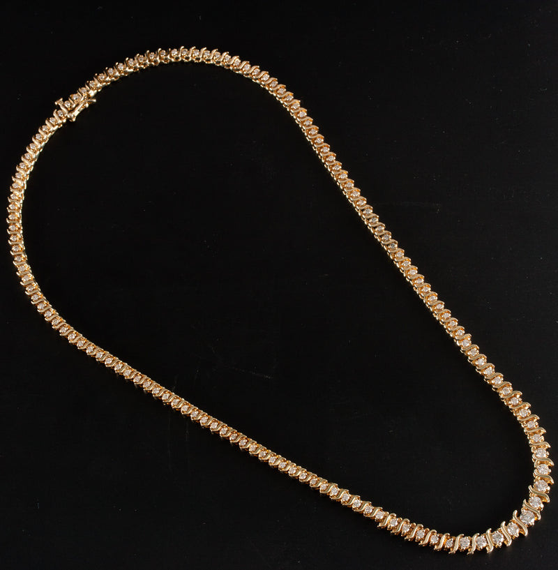 14k Yellow Gold Round Graduated Diamond Necklace 4.05ctw 36.8g 18" Length