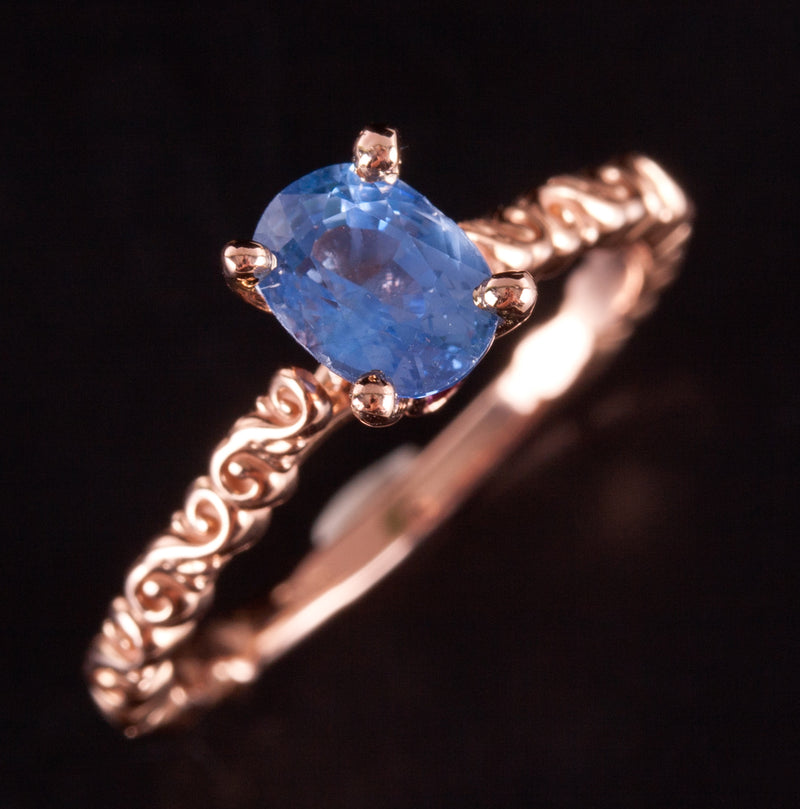 14k Rose Gold Oval Sapphire Solitaire Ring W/ Sapphire Accents 1.14ctw 3.05g