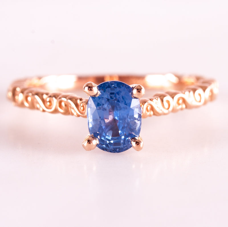 14k Rose Gold Oval Sapphire Solitaire Ring W/ Sapphire Accents 1.14ctw 3.05g