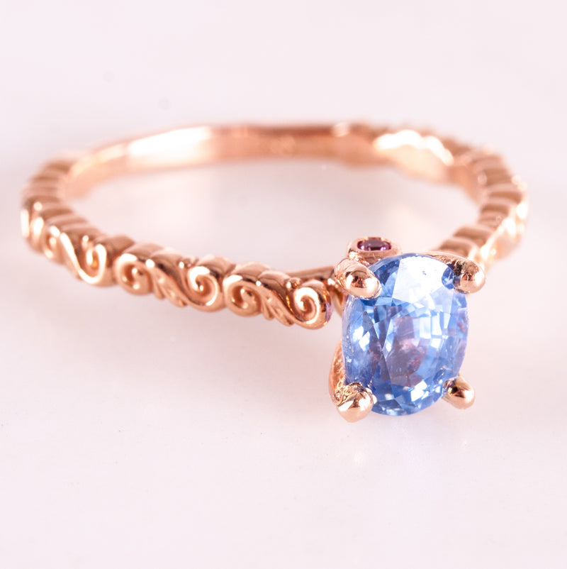 14k Rose Gold Oval Sapphire Solitaire Ring W/ Sapphire Accents 1.14ctw 3.05g