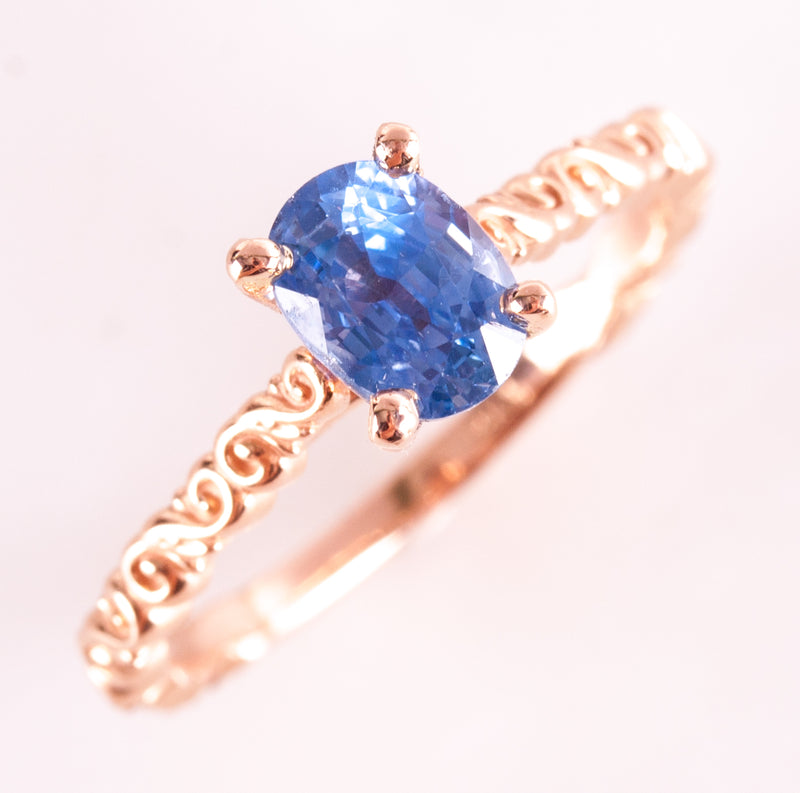 14k Rose Gold Oval Sapphire Solitaire Ring W/ Sapphire Accents 1.14ctw 3.05g