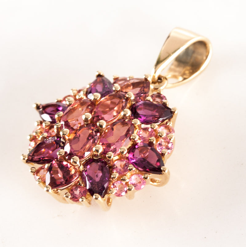 14k Yellow Gold Pear Garnet Oval Pink Tourmaline Pendant 3.78ctw 3.65g
