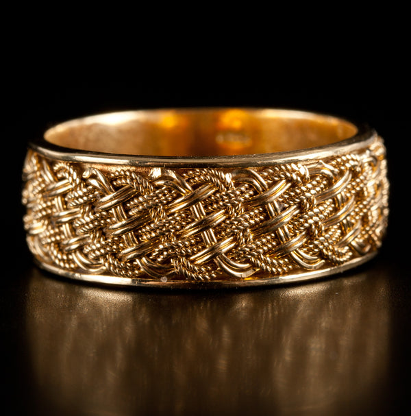 18k Yellow Gold Woven Style Wedding Anniversary Band Ring 5.22g 7.1mm Width
