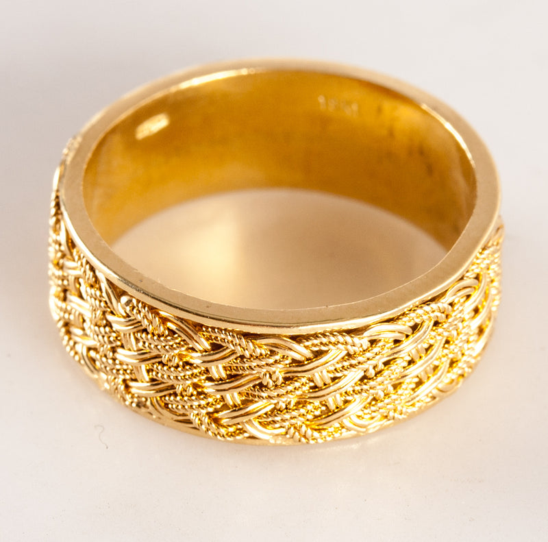18k Yellow Gold Woven Style Wedding Anniversary Band Ring 5.22g 7.1mm Width