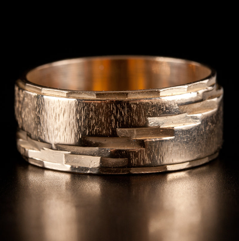 14k Yellow Gold Etched Style Wedding Anniversary Band Ring 4.55g 7.5mm Width