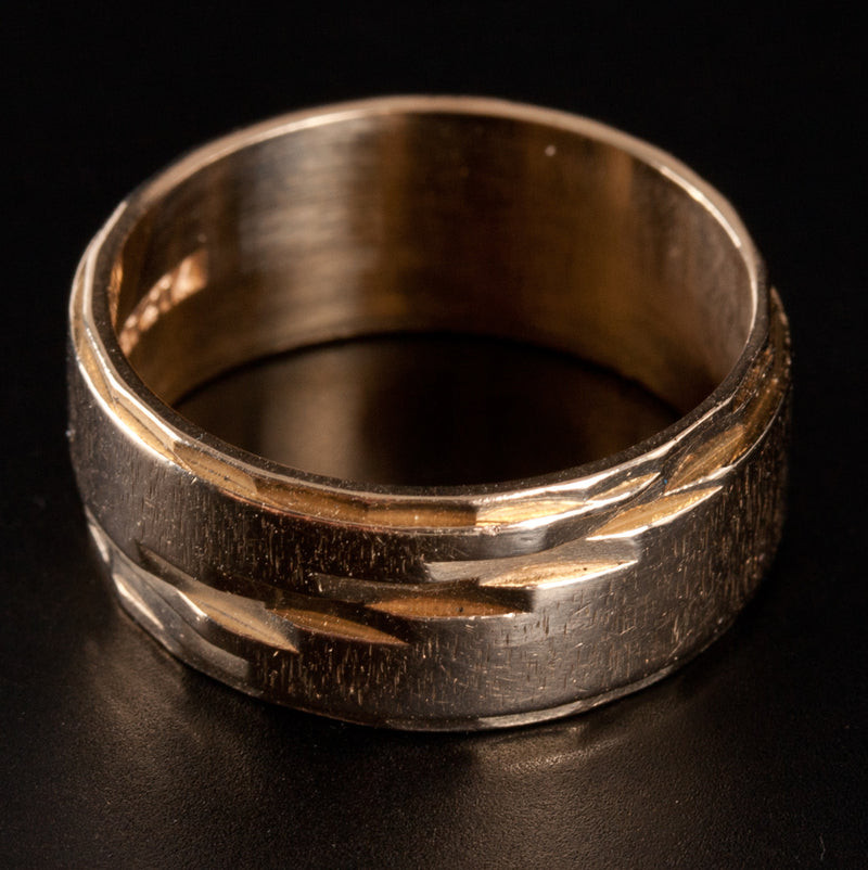 14k Yellow Gold Etched Style Wedding Anniversary Band Ring 4.55g 7.5mm Width