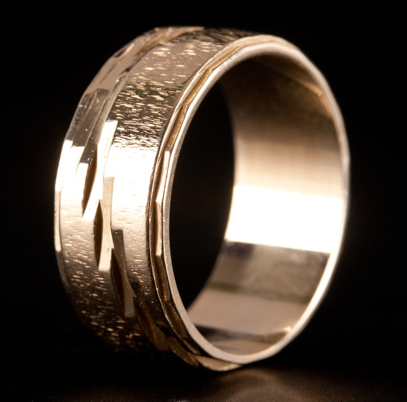 14k Yellow Gold Etched Style Wedding Anniversary Band Ring 4.55g 7.5mm Width