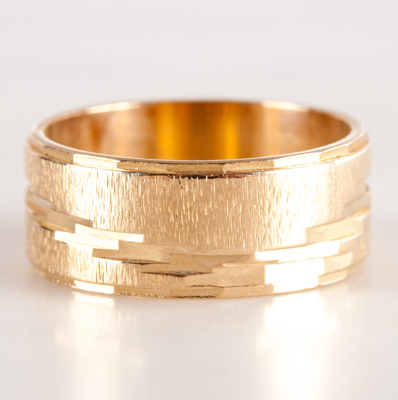 14k Yellow Gold Etched Style Wedding Anniversary Band Ring 4.55g 7.5mm Width