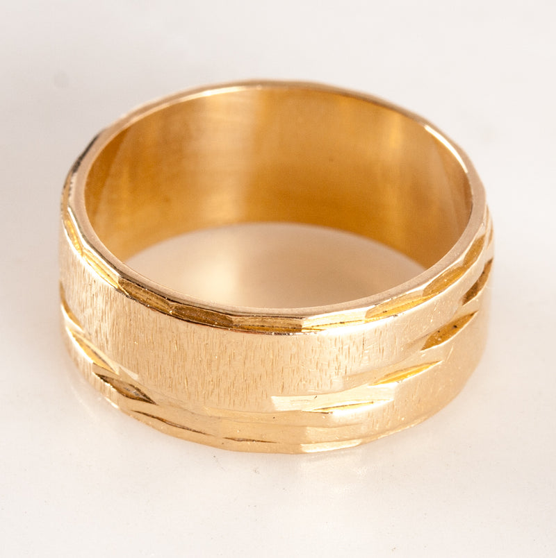 14k Yellow Gold Etched Style Wedding Anniversary Band Ring 4.55g 7.5mm Width