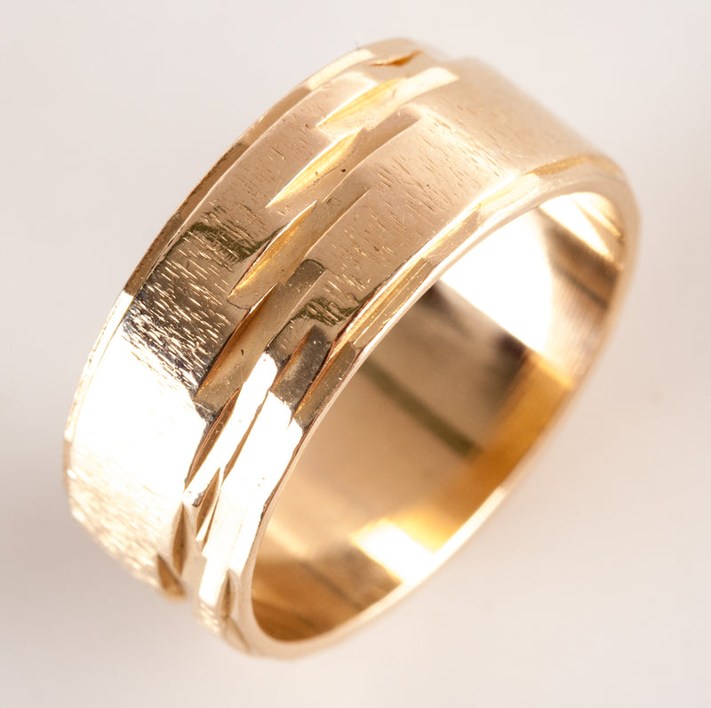 14k Yellow Gold Etched Style Wedding Anniversary Band Ring 4.55g 7.5mm Width