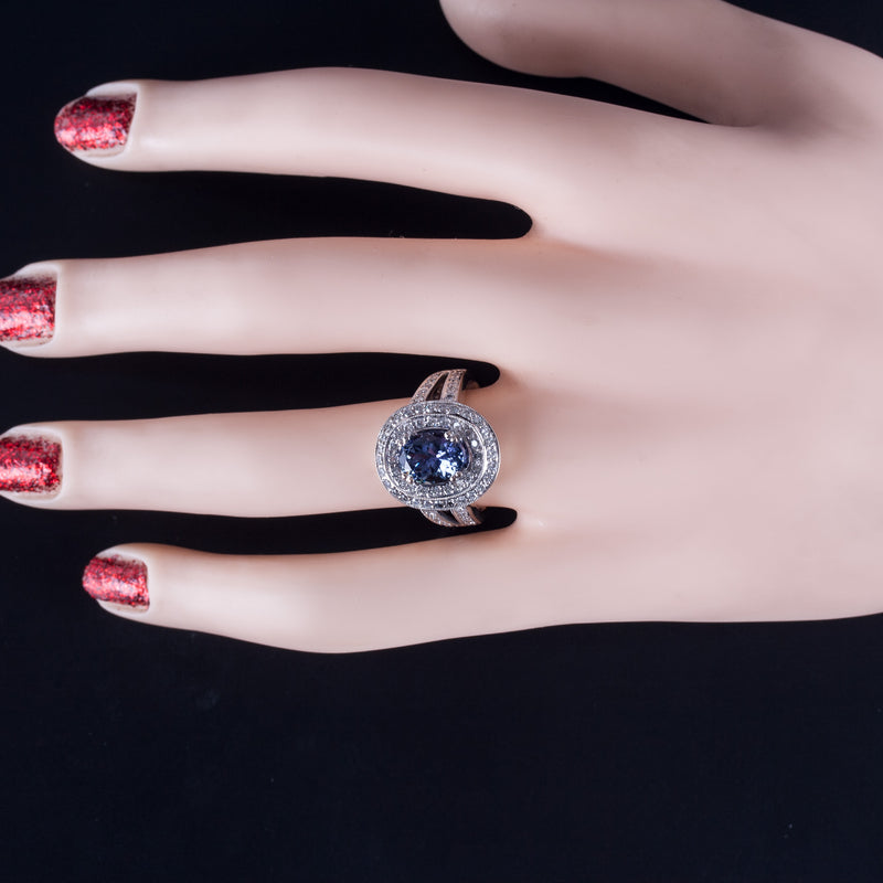 18k White Gold Oval Tanzanite Diamond Halo Style Engagement Ring 2.98ctw 8.28g