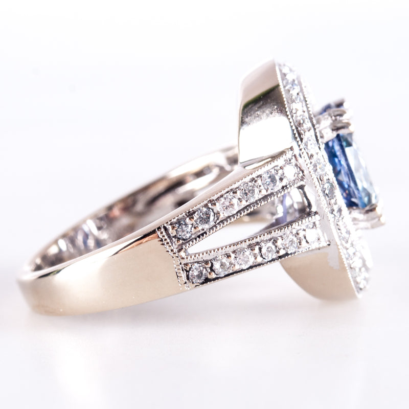18k White Gold Oval Tanzanite Diamond Halo Style Engagement Ring 2.98ctw 8.28g