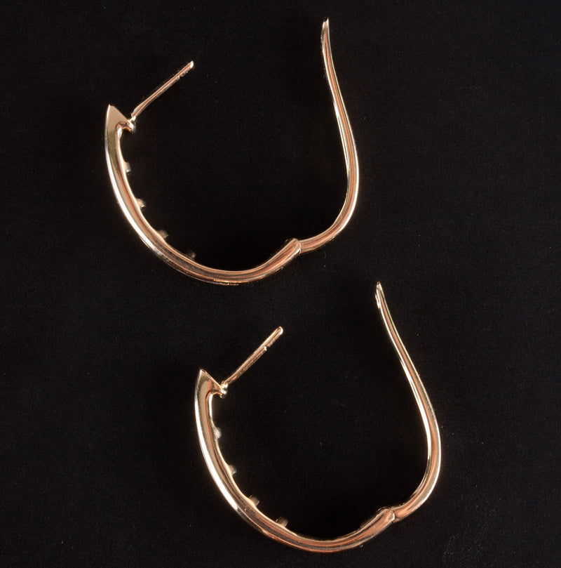 14k Yellow Gold Round Baguette H SI2 Diamond Hoop Style Earrings .60ctw 5.30g