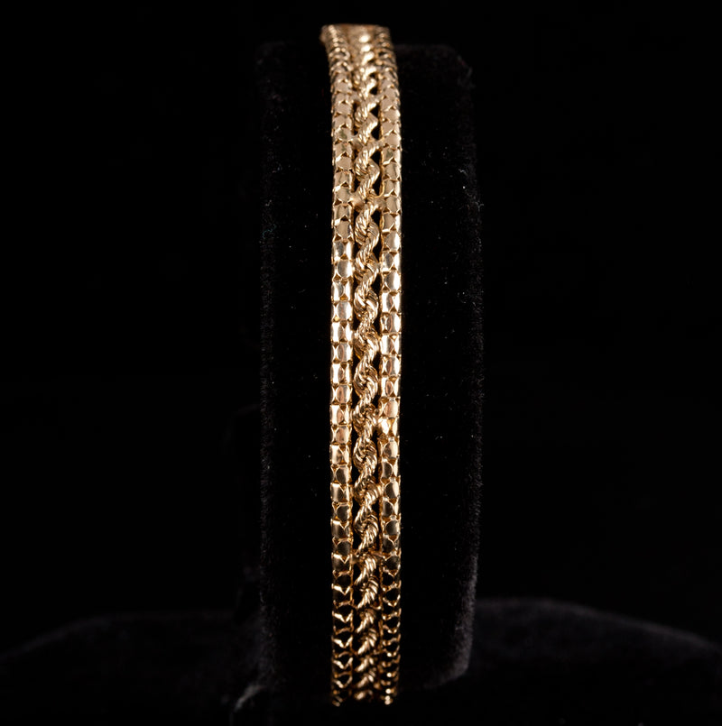 14k Yellow Gold Flat Braided Rope Style Bracelet 5.35g 7" 5.5mm Width
