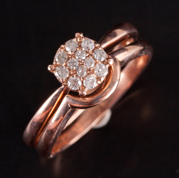 14k Rose Gold Round Diamond Cluster Style Engagement Wedding Ring Set .20ctw